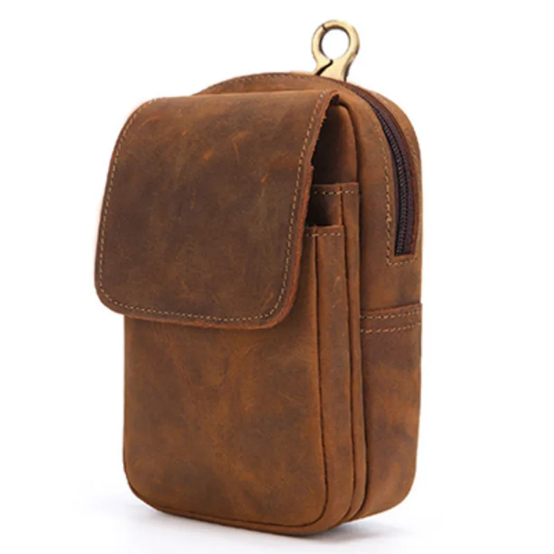 

BISI GORO Wear belt pocket Multi-function men waist bag porta tarjetas cow leather heuptas heren Waterproof phone coin purse