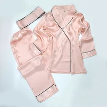 Весна новое поступление пикантные шелковые пижамы женские осенние шелк с длинными рукавами пижамы Брюки для девочек Наборы для ухода за кожей элегантные Для женщин комплект одежды для сна