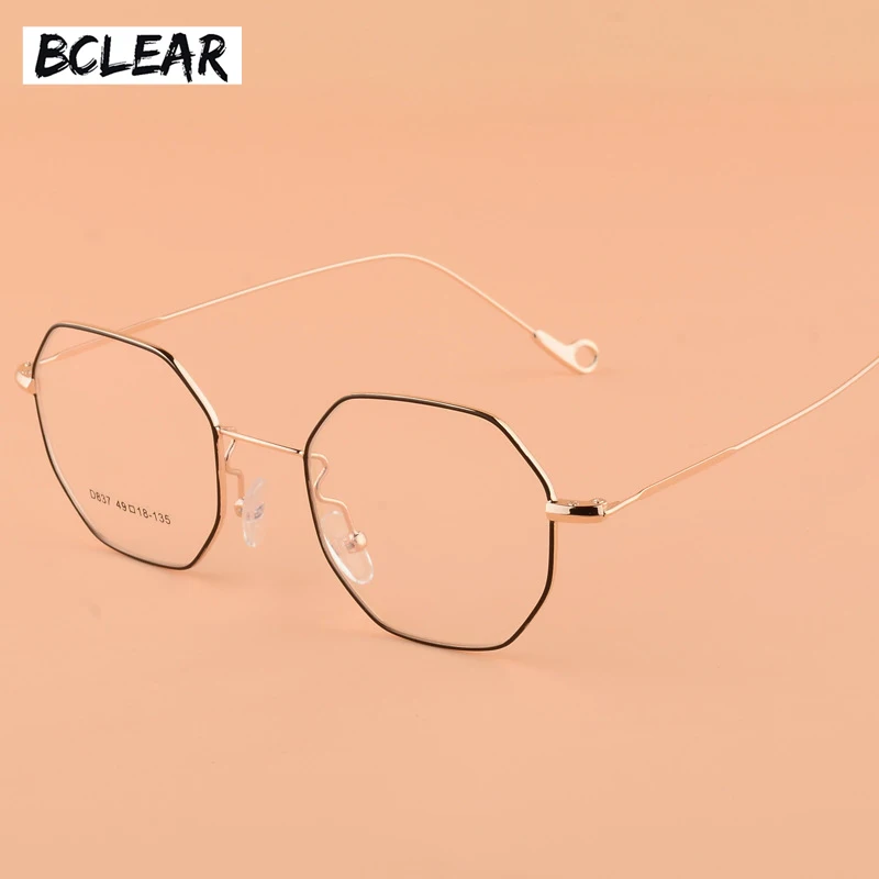 

BCLEAR Alloy polygon retro glasses frames female irregular octagonal myopia frames women with fine color matching myopia men hot