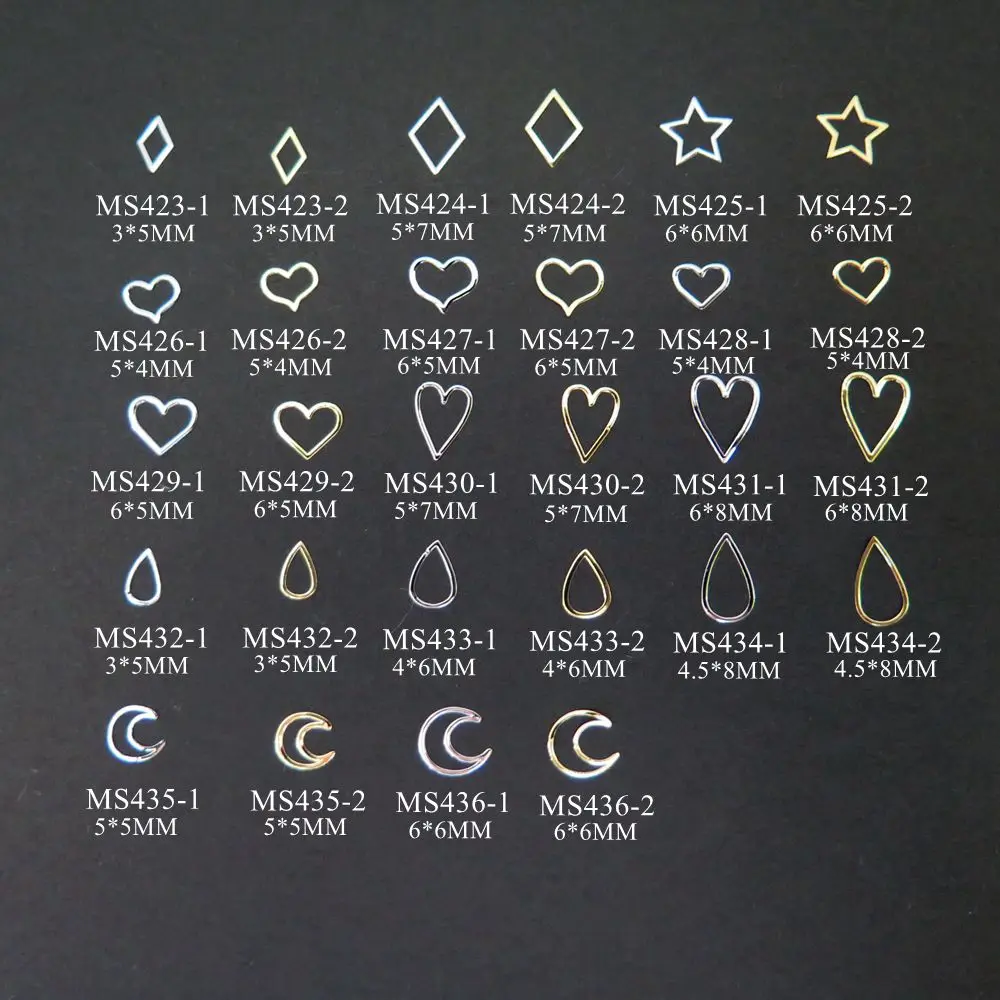 

100pcs/bag Silver/Gold Geometric Shape Diamond Star Heart Drop Moon non-adhesive Soft Metal Sticker Nail Art Decoration