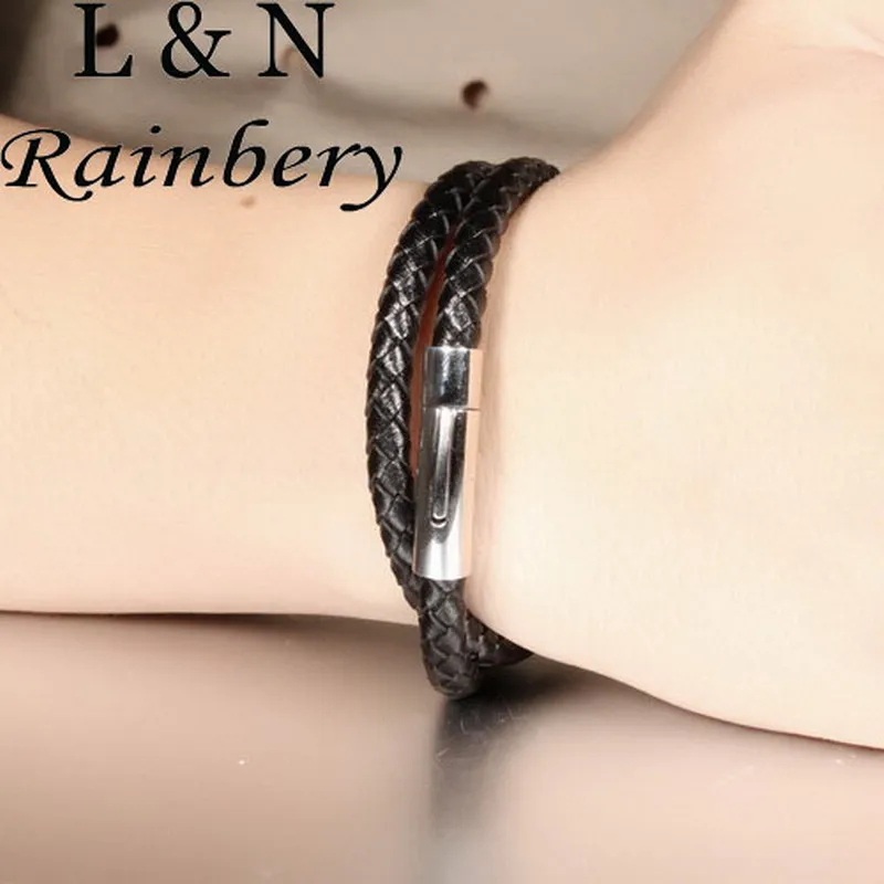 Rainbery Men Jewelry Multilayer Genuine Leather Bracelet Men Bracelet Magnetic Buckle Claps Bracelets Bangles Pulseiras