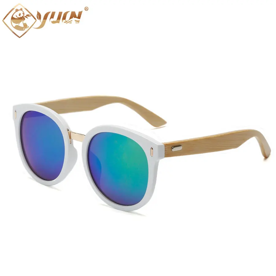 Retro round sunglasses white frame font b handmade b font bamboo font b sun b font