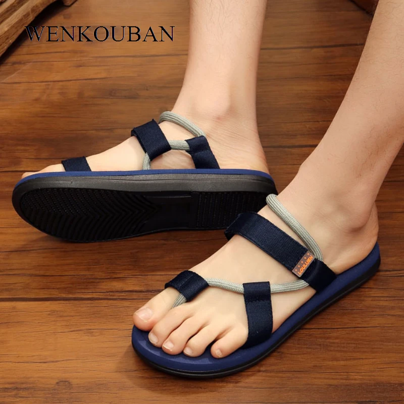 الصيف صنادل شاطئ الرجال عارضة الذكور أحذية الكبار الرومانية صنادل طراز جلاديتور زلة على الشقق النعال الوجه يتخبط Zapatos هومبر