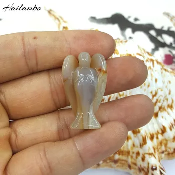 

Hailambo New Natural Agates Bead Standing Angel Statue Carved Angel Wing Figurine Pendant Charms Classic Lucky Jewelry TS04A#