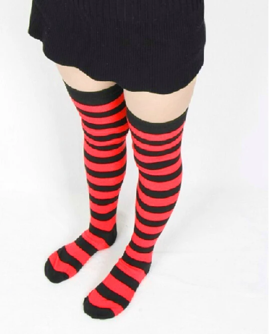Носки для косплея черно-белые полосатые гольфы Лолита носки горничной красные и черные полосатые носки