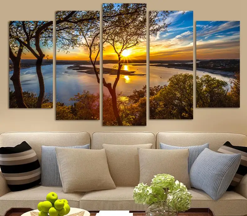 Modern Decorative Nature Lake tree sunset scenery Wall Pictures for ...