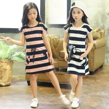 Платья для девочек; лето г.; детское платье; костюм с принтом в полоску; Детские платья для девочек; одежда