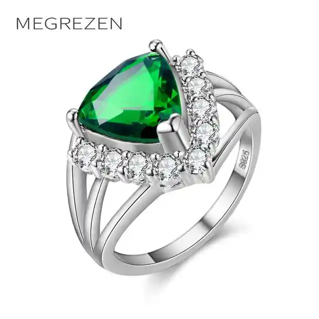 Megrezen Vintage Wedding Ring Silver Plated Costume Jewelery With Megrezen Vintage Wedding Ring Silver Plated Costume Jewelery With Green Stone Rings For S Bagues