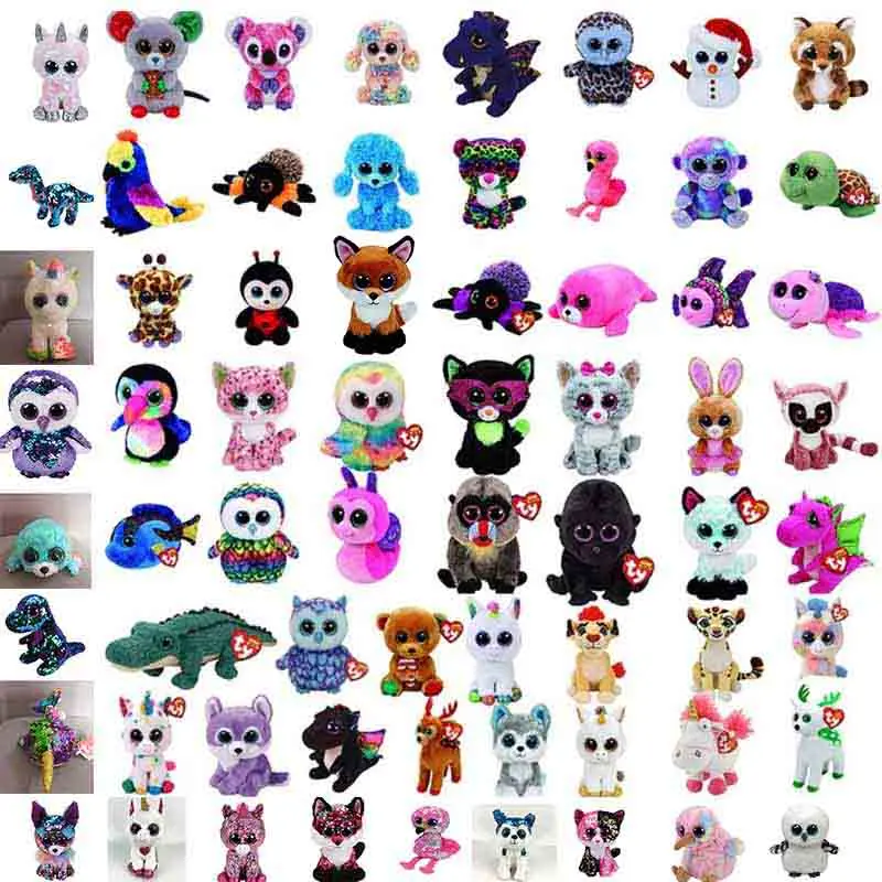 TY Beanie Boos 15cm Sequin Unicorn Chihuahua Sloth Bird Dog Cat Fox Owl Dragon Plush Toy Big EyeStuffed Animal Soft Toy Kid Gift