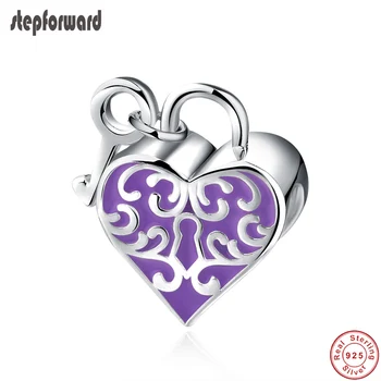 

Good Quality Elegant Purple Enamel 925 Sterling Silver Heart And Key Charm Fit Bracelet