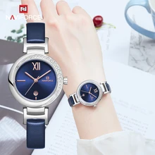 Новые женские часы NAVIFORCE, женские часы с бриллиантами, модные синие часы из натуральной кожи, аналоговые женские кварцевые наручные часы reloj mujer