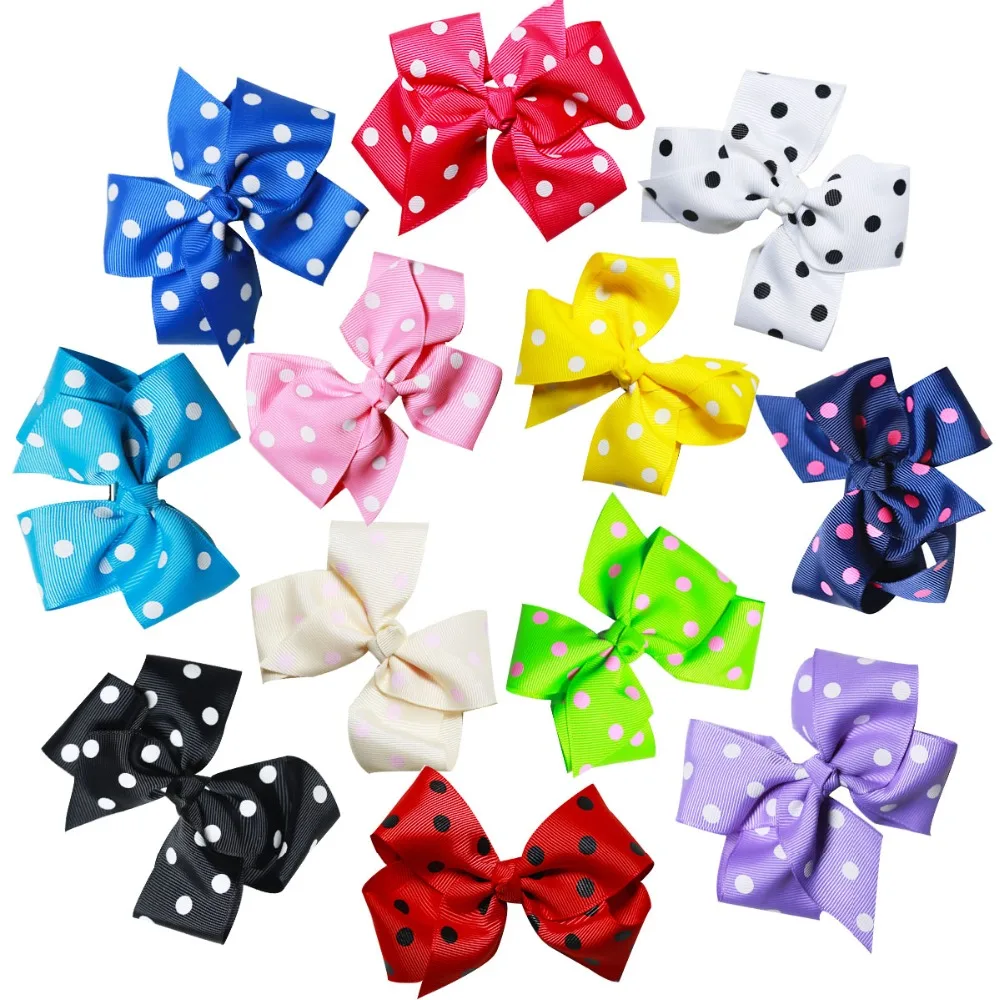 12 Pcs 4" Boutique Hair Bows Girls Kids Children Grosgrain Ribbon Mix