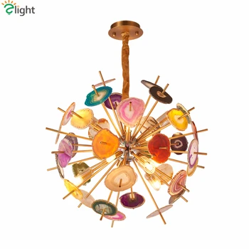 

Post Modern Colorful Agate Led G9 Pendant Light Metal Globe Pendant Lamp Lustre Indoor Lighting Fixtures Luxury Art Deco Lampara