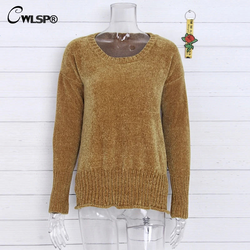 CWLSP 2018 Autumn Winter New Sweater Women O Neck Hedging Loose Pullover Casual Sweater Sweaters Jumper QZ2875