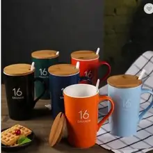 Супер сентябрь черная фарфоровая короткая чайная чашка с деревянной крышкой Заказная керамическая кофейная кружка с вашим логотипом