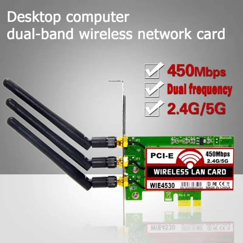 

Wireless WiFi PCI-Express Adapter PCI-E Desktop Wireless LAN Card 802.11 b/g/n 450Mbps With Detachable External Antennas