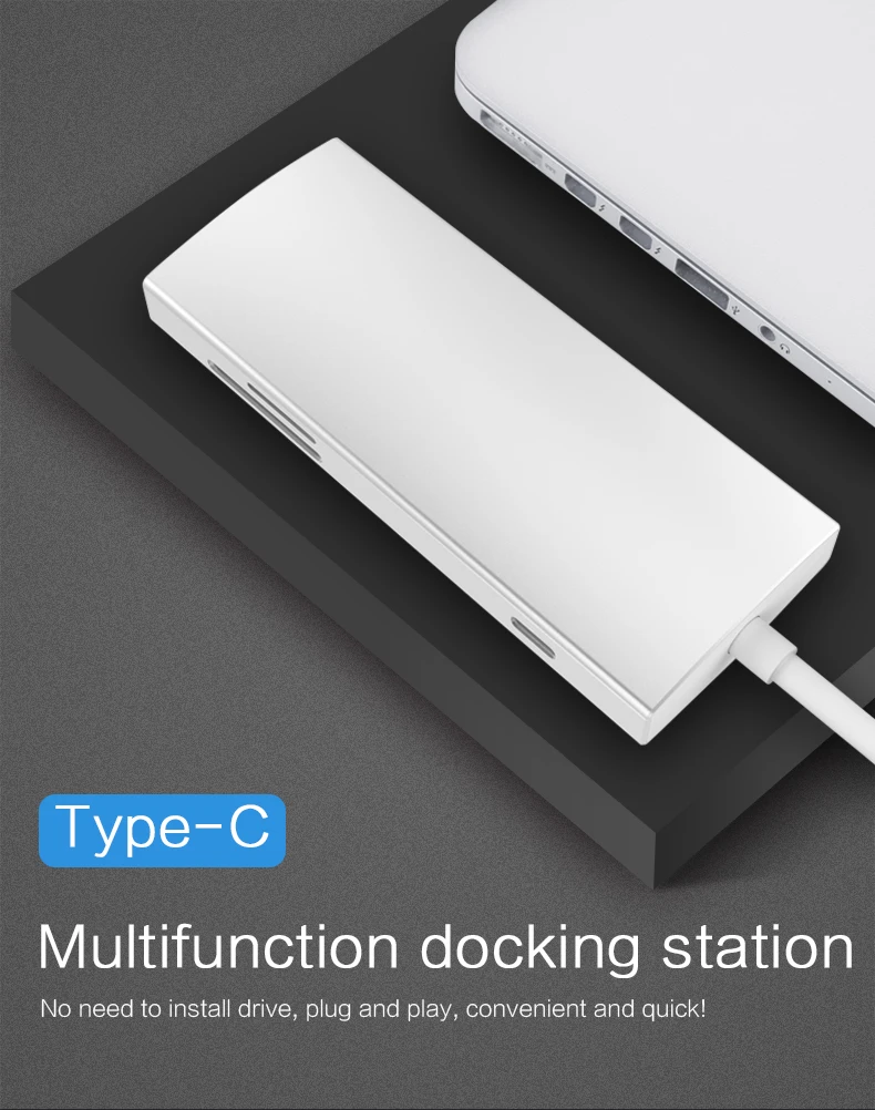 Mosible USB C концентратор к HDMI 4K Rj45 1000 Мбит/с адаптер Thunderbolt 3 USB-C док-станция с PD SD/TF кард-ридер для Macbook Pro type-C