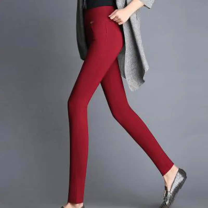 Осень зима флис утолщаются Черный Теплый низ брюки для женщин Мода Тонкий эластичный сила высокая талия Большой размер ноги брюки - Цвет: 1.1026.2