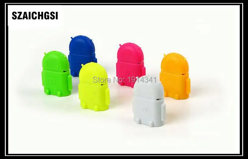

SZAICHGSI Multi color Robot Shape Android Micro USB To USB 2.0 Converter OTG Adapter For Samsung Galaxy S3 wholesale 1000pcs