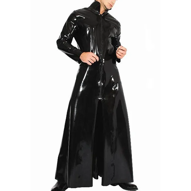 

Male Gothic Wetlook PVC Faux Latex Reloaded Sexy Fantasy Halloween Costum Men Novelty Trench Leather Catsuit Dress ( Only Coat )