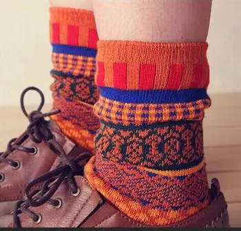 

Apparel Accessories Women's Sock vintage thick Combed cotton color jacquard socks lady anklet short socks 5 pair/lot M0024