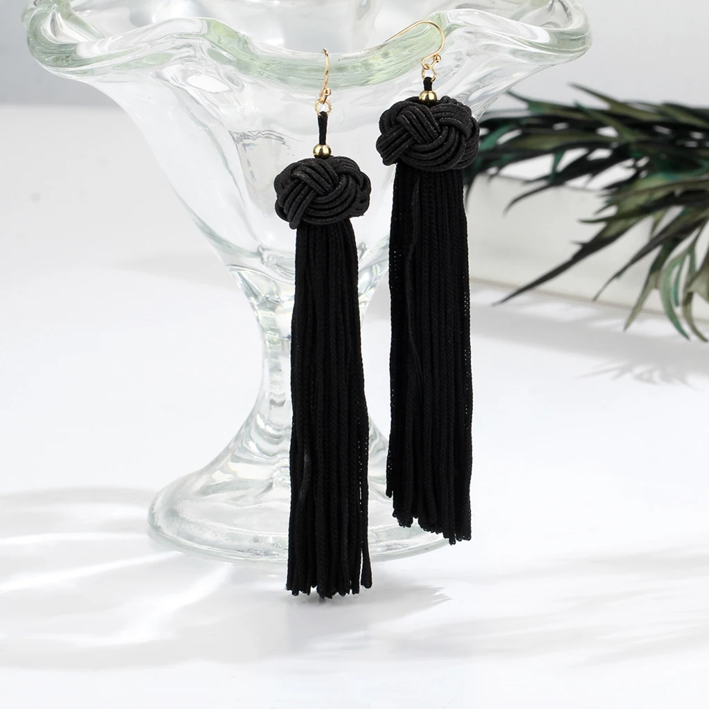 

Women's Polyester Black Long Tassel Thread Drop Fringe Bohemian Earrings