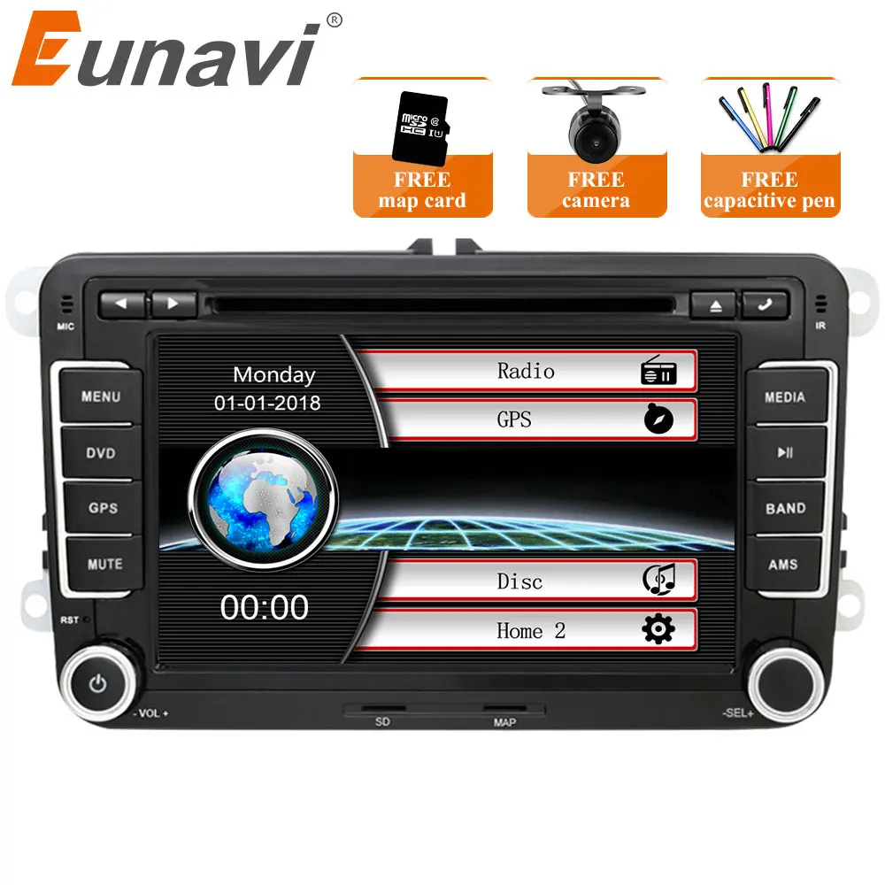 Eunavi 2 Din 7 ''автомобильный dvd-плеер навигационный GPS радиоприемник для Volkswagen Golf, Volkswagen Polo Jetta Touran Mk5 Mk6 Passat B6 2din стерео планшетный ПК в тире usb