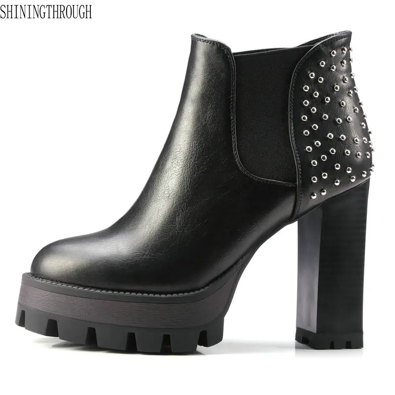 

2019 women 10cm thick high heels boots platform dress shoes woman spring autumn ankle boots woman large size 41 42