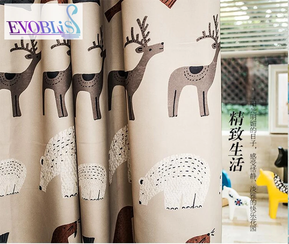 

Nordic style curtains for children with elk and polar bear fairy tale window curtain cortinas de quarto tende camera da letto