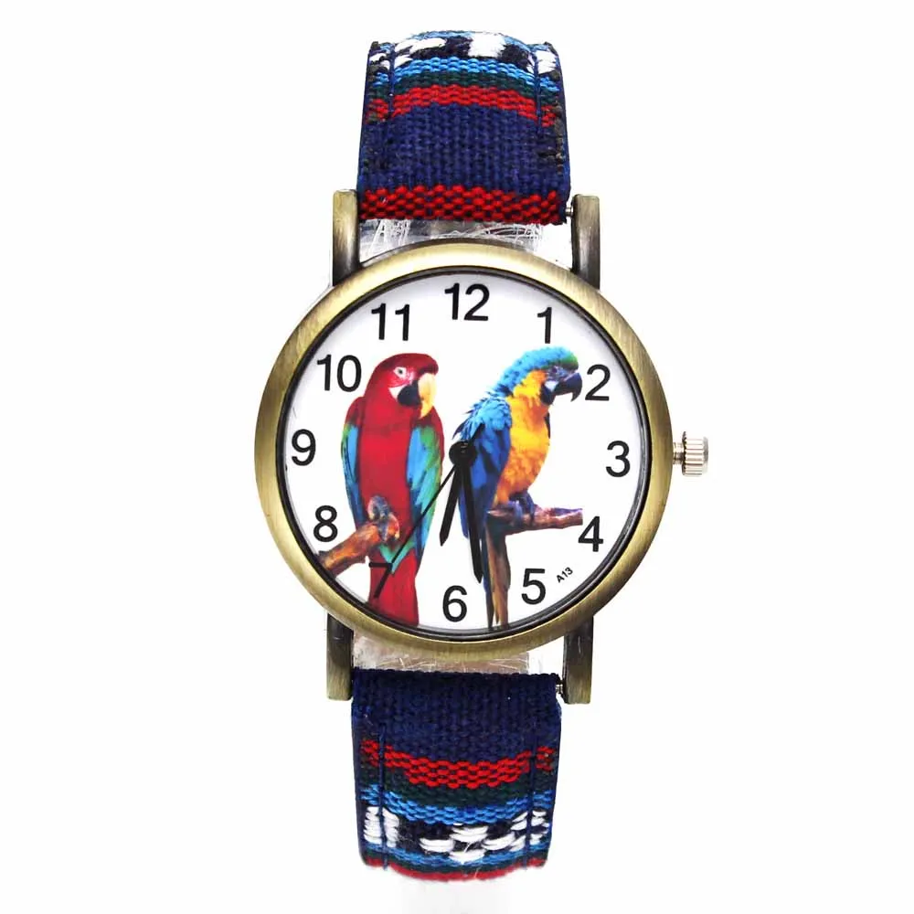 Красочные 2 для попугая домашней птички часы с животным волнистый Попугай Cockatiel Macaw мужские и женские часы Модные полосы наручные часы на тканевом ремешке