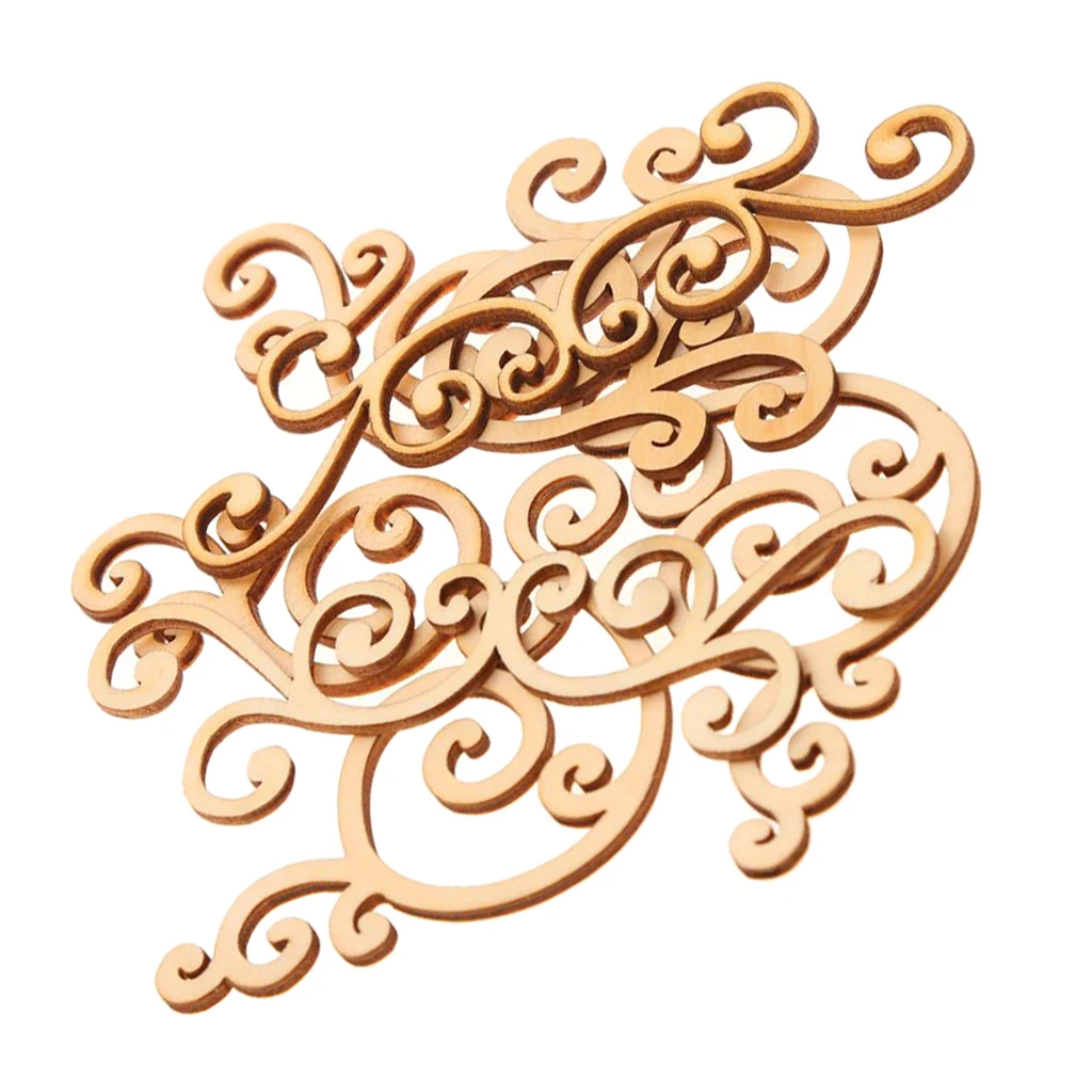 8 Pieces Large Wooden Floral Shapes Craft Wood Decoration Embellishments