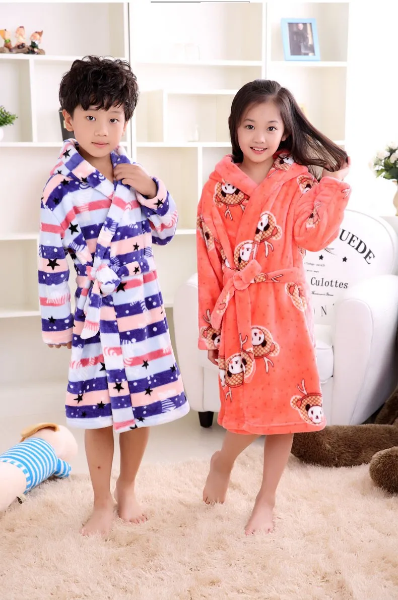 Брендовый мягкий фланелевый детский банный халат, детская зимняя домашняя одежда в полоску, пижамы для мальчиков, с рисунком звезды, peignoir enfant, балахон с капюшоном