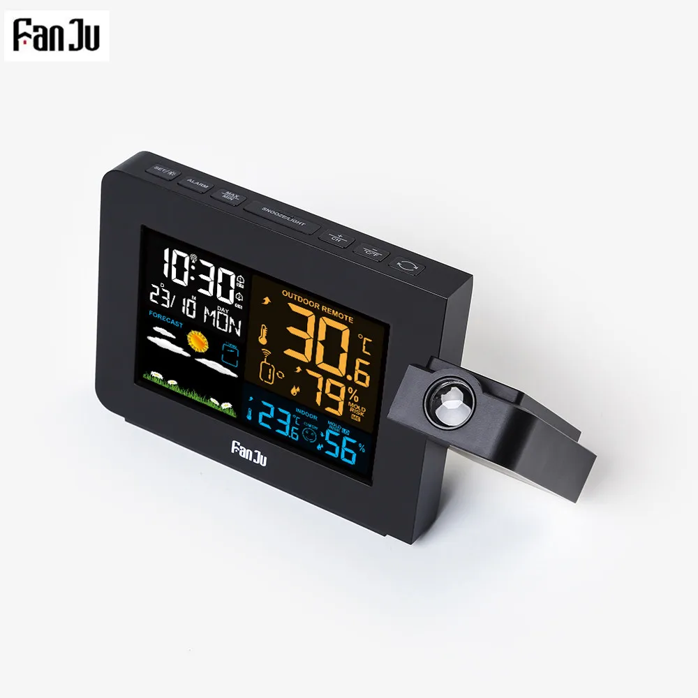 FanJu FJ3391 метеостанция с проекцией | Погодный монитор DCF радио управление календарь