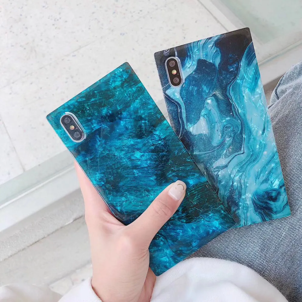 

KAIEN Square Fashion Shell pattern Colorful Marble soft cover for Apple Mobile phone case for iPhone 6 6s 7 8 plus X XR XS MAX