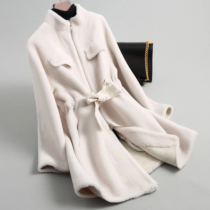 

women's winter real wool fur coat warm jacket coat lady Long coat jacket overcoat