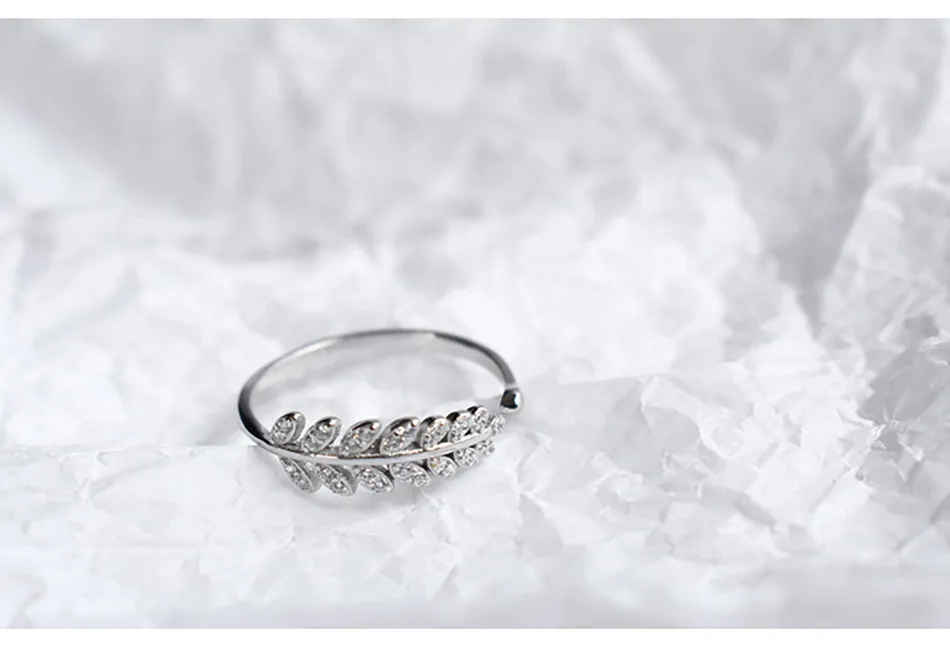 5Virgooer 925 Sterling Silver Open Ring Woman Jewelry Fashion Simple Open Design Leaf Ring Female Flower Rings Wedding Rings For Women