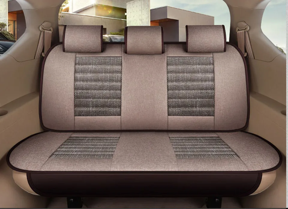 Новое поступление 4 сезона льняной автомобильный льняной чехол для сиденья, модные Универсальные чехлы для сидений, не скользящие автомобильные подушки - Название цвета: beige coffee rear