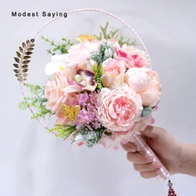 Романтические розовые Искусственные Свадебные цветы Букеты со стразами Свадебный букет веер Свадебные аксессуары букет de mariage