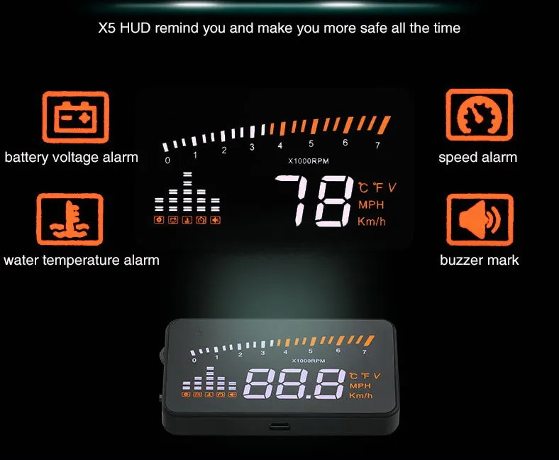 XYCING X5 3 дюймов HUD Автомобильный дисплей OBD2 скорость вождения автомобиля метр лобовое стекло автомобиля проектор KMH MPH дисплей скорость сигнализации