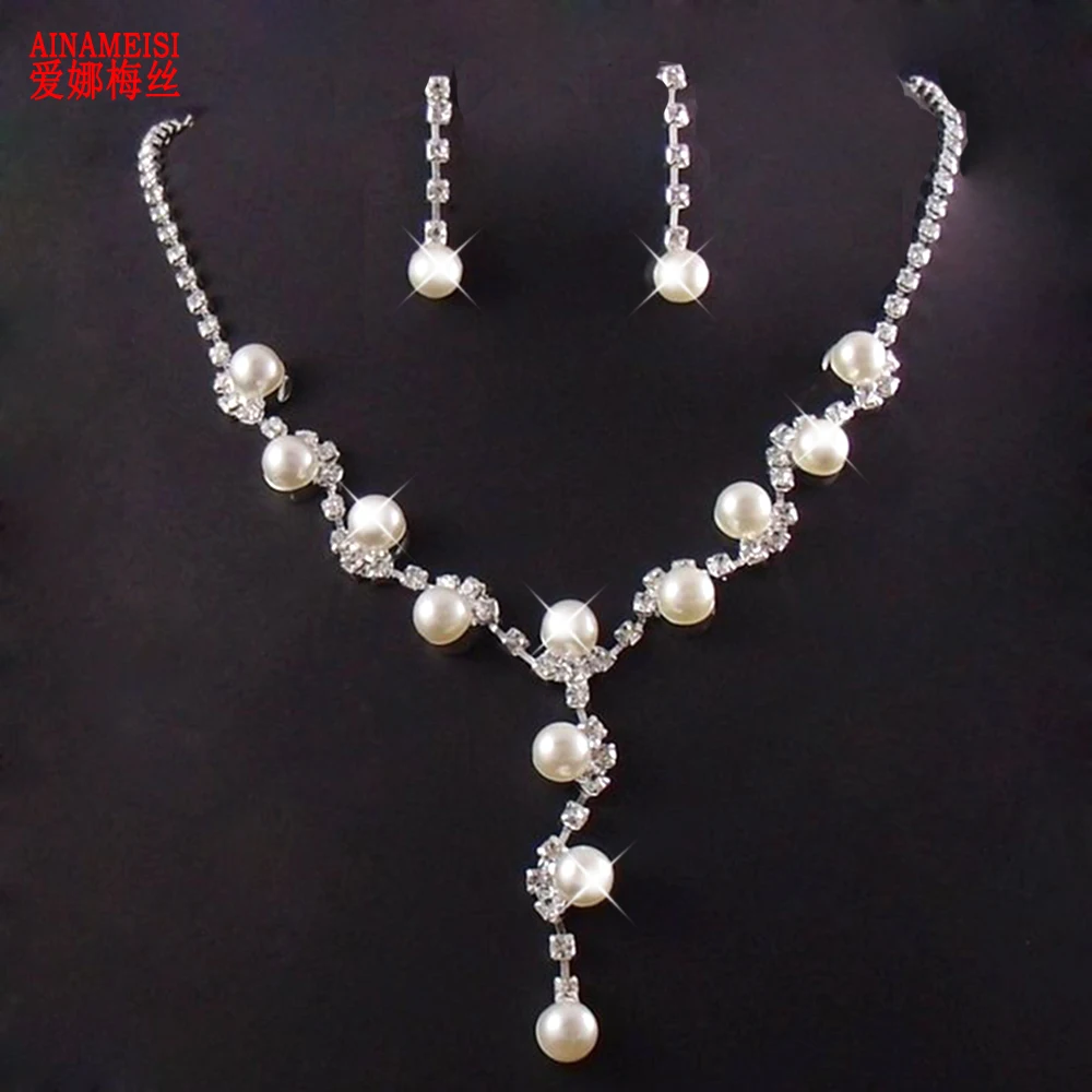 

AINAMEISI Wedding Jewelry Sets Crystal Flower Bridal Jewelry Set For Women Heart Charm Choker Necklace Earring Imitation Pearl