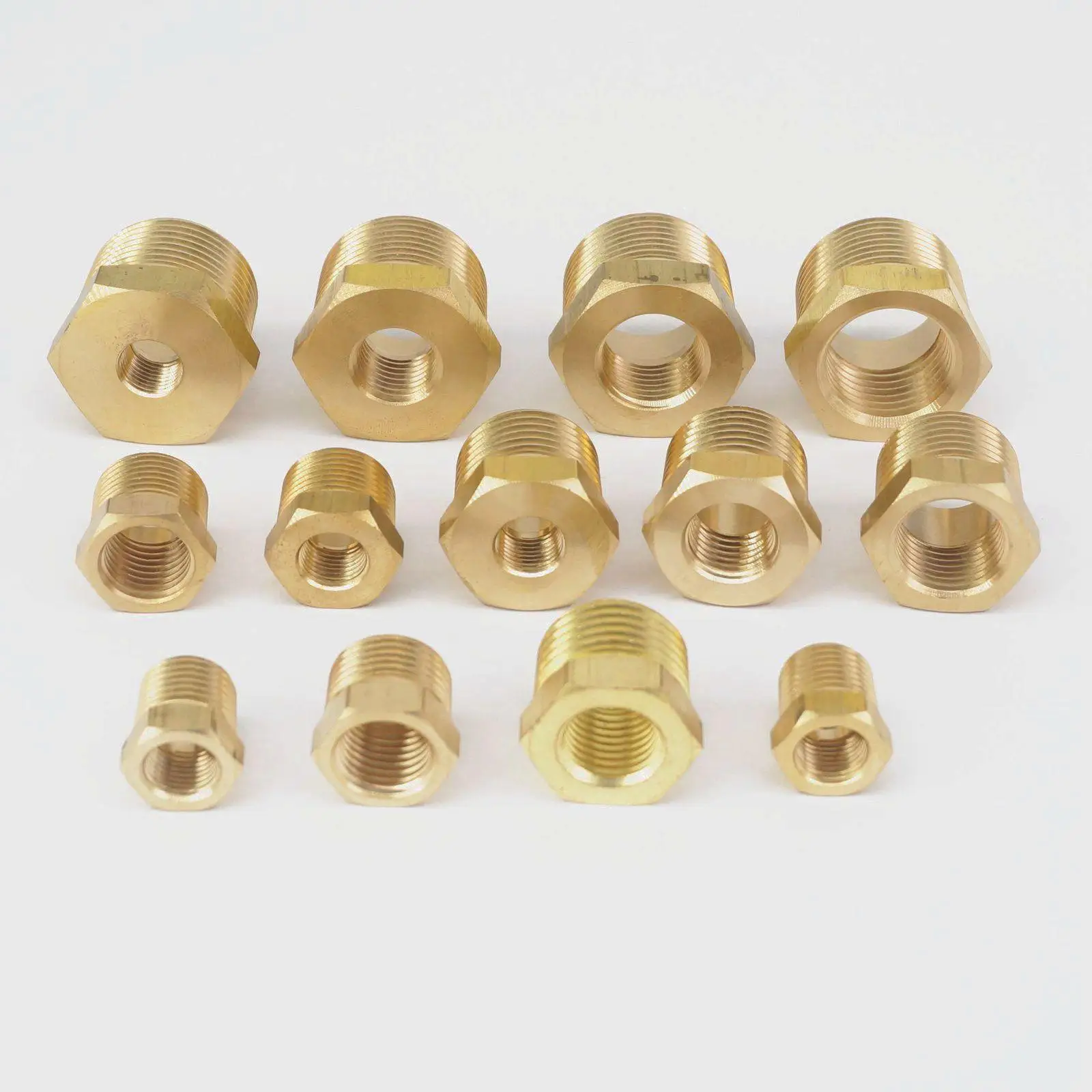 

1/4" 3/8" 1/2" 3/4" NPT BSPT Male x Female Brass Reducing Bushing Pipe Fittings Connectors Adapter Air Gas Fuel Water