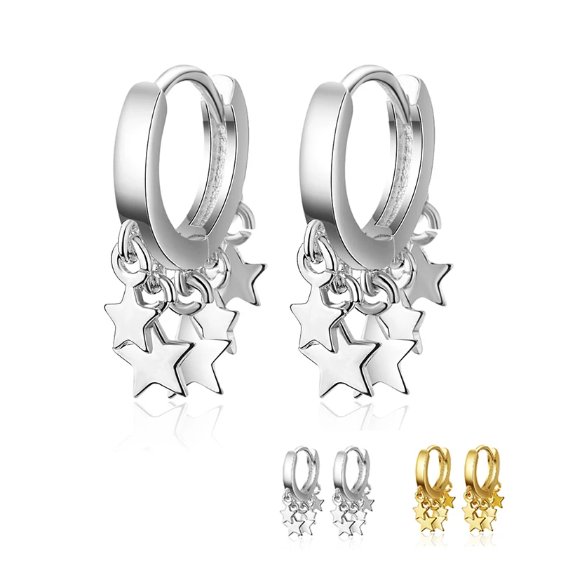 

Tiny Stars Pendants Silver Small Hoop Earrings Cool Silver Gold Color Loop Huggie Earrings Fashion Party Jewelry Gifts for Women