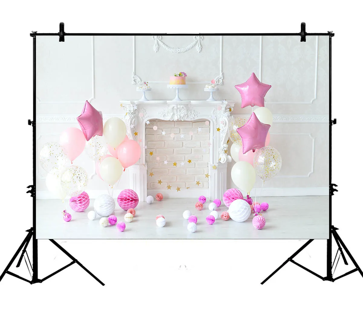 5x7ft Birthday Party Balloons Sweet Cake Paperflowers Polyester Photo Background Portrait Backdrop | Электроника