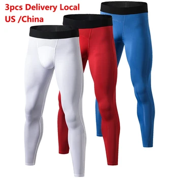 

US Local Delivery YD 3pcs Compression Pants Gym Bodybuilding Sport Trousers Fitness Tight Sportswear Leggings Running Pants Men