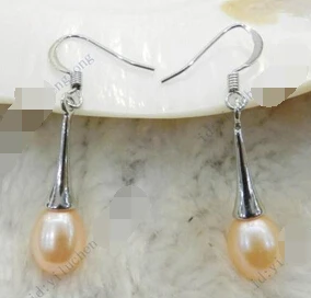 

hj 00469 BEAUTIFUL! REAL NATURAL PINK CULTURED PEARL DANGLE DROP EARRING SILVER HOOK AAA