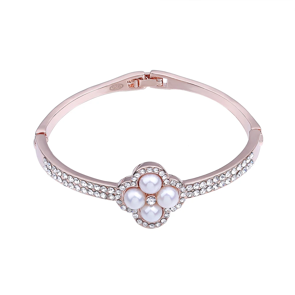 

Rose Gold Color Zinc Alloy Freshwater Pearls Rhinestone Bracelets Female Charm Friendship Bracelets Bangles For Women Jewelry