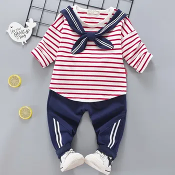 

New Baby Clothes Girl And Boy Striped T shirts and pants two pieces outfit 9M-24M Baby Clothing B7BS013