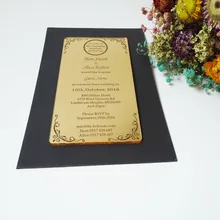 Customized 100*180mm laser engraved letters luxurious golden mirror acrylic wedding invitation card (1lot=100pcs)