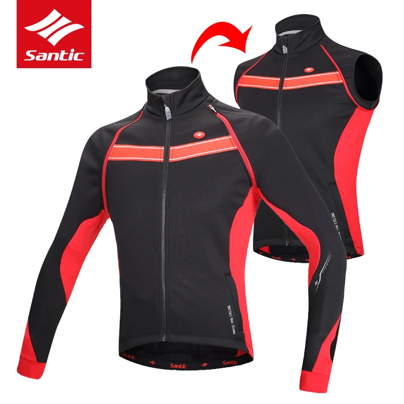 

Santic Cycling Jacket Men Winter Removable Long Sleeve Thermal Windproof Bike Jacket Bicycle keep Warm Cycling Clothing ropa