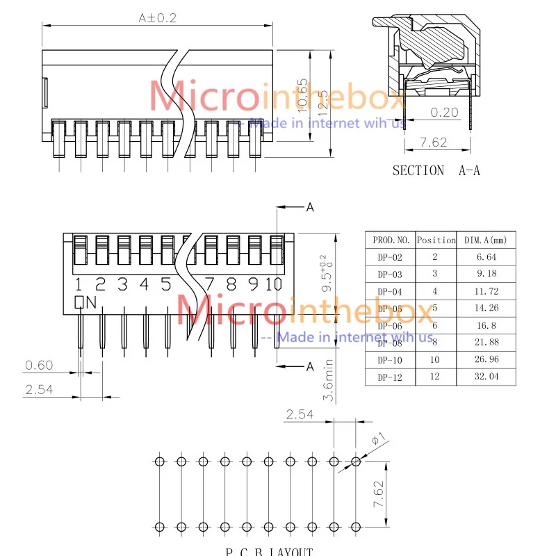 100 шт. DIP-переключатель 2,54 мм Шаг клавиши пианино Тип 2 3 4 5 6 7 8 10 12 позиций 2Pin 4Pin 6Pin 8Pin 10Pin 12Pin красный через отверстие